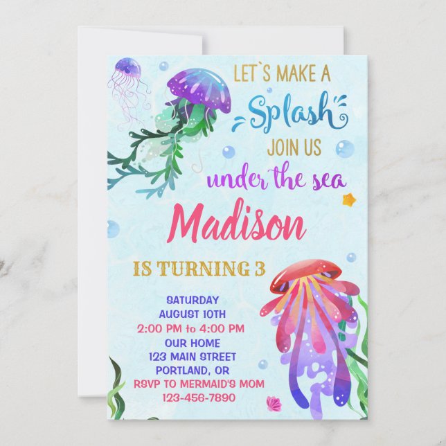 Convite para o aniversário da água-viva sob convit (Frente)