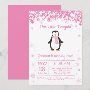 Convite para o aniversário da Pinguim Winter Girl
