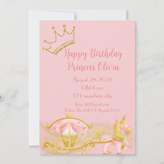 convite para o aniversário da princesa rosa para m (Frente)