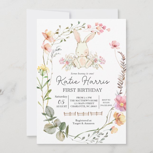 Convite para o aniversário de Bunny, um coelho é u (Frente)