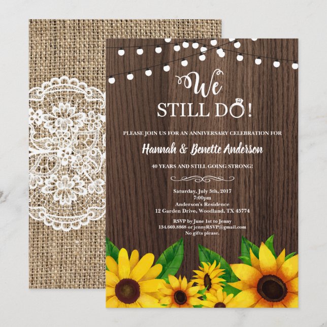 Convite para o aniversário de casamento Rústico de (Frente/Verso)