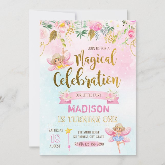 Convite para o aniversário de fadas (Frente)