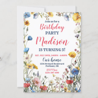Convite para o aniversário de flores selvagens mod