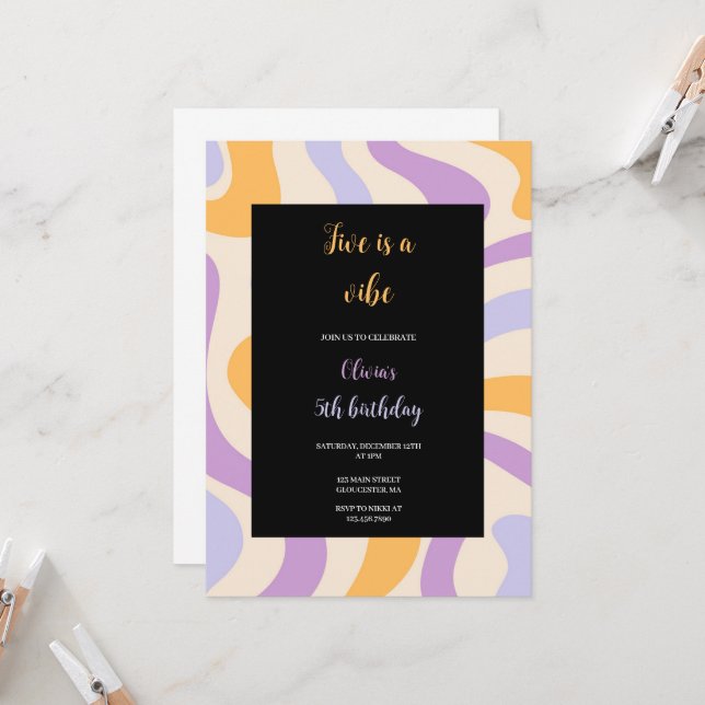 convite para o aniversário de groovas azuis, roxas (Frente/Verso In Situ)