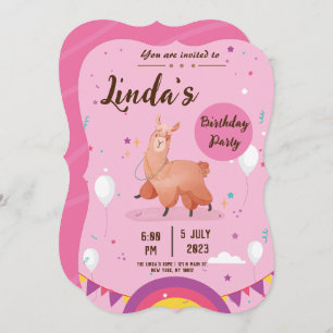 Convite para o Aniversário de Lama rosa-rosa