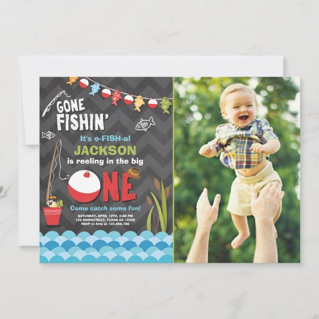 Convite para o aniversário de pesca A chamar o gra (Frente)