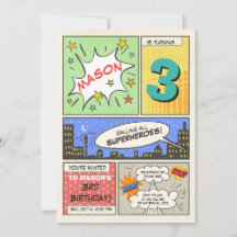 convite para o aniversário de super-heróis Cartoon