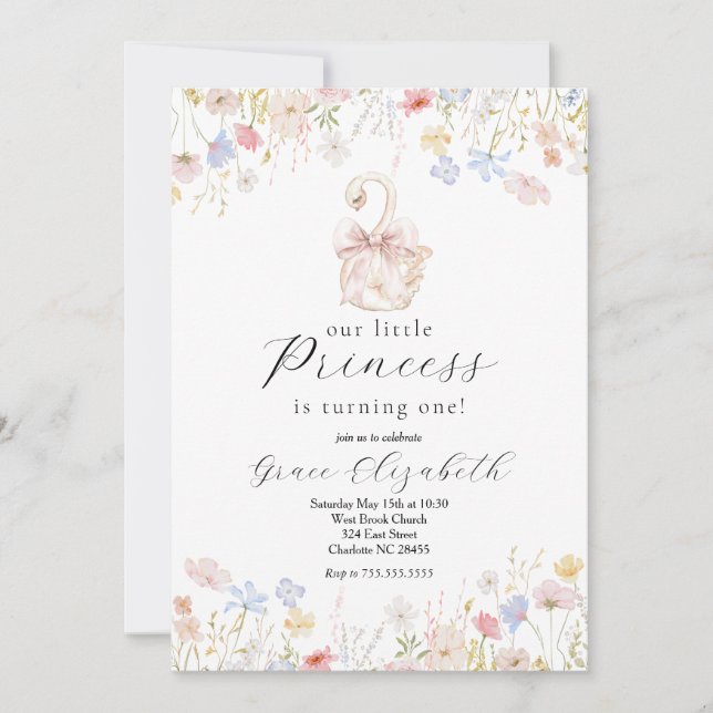 Convite para o aniversário de Swan Princess Birthd (Frente)