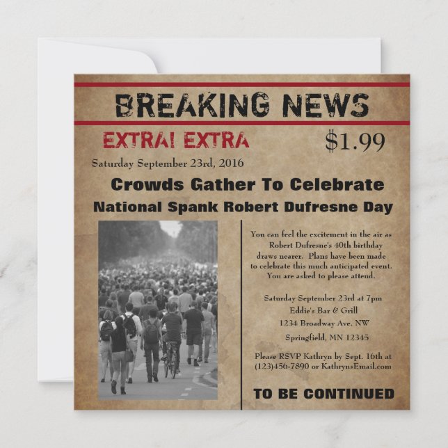 Convite para o aniversário de um jornal engraçado (Frente)