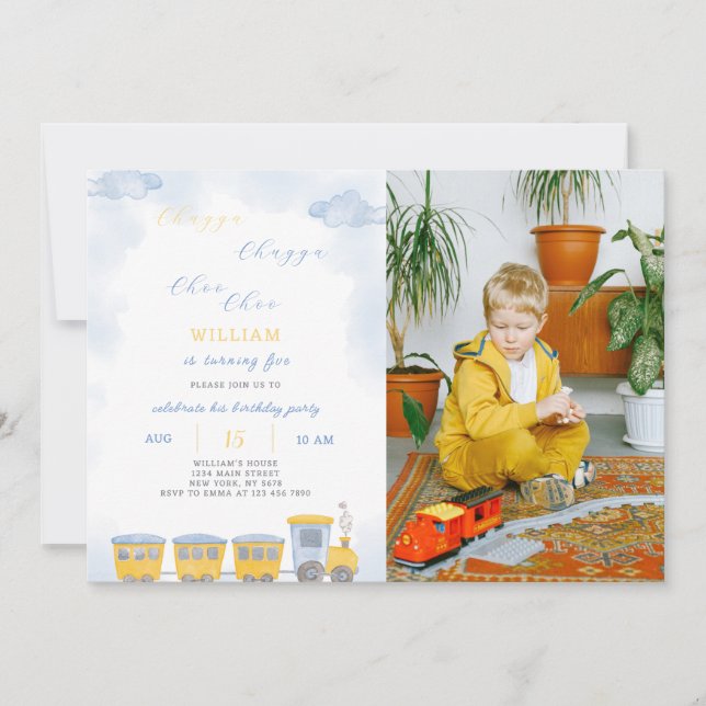 Convite Para O Aniversário Do Comboio Com Foto (Frente)