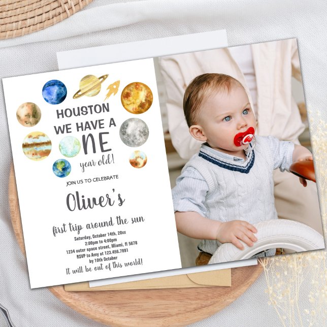Convite para o Aniversário do Espaço Exterior de H (Houston Outer Space Birthday Invitations w photo)