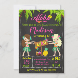 Convite para o aniversário do Luau Convite para a 