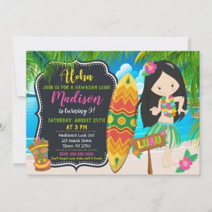 Convite para o aniversário do Luau Convite para a