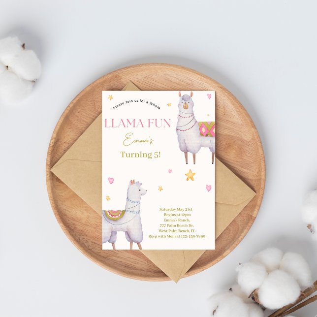 Convite para o aniversário do tema Llama Fun Lama (Criador carregado)