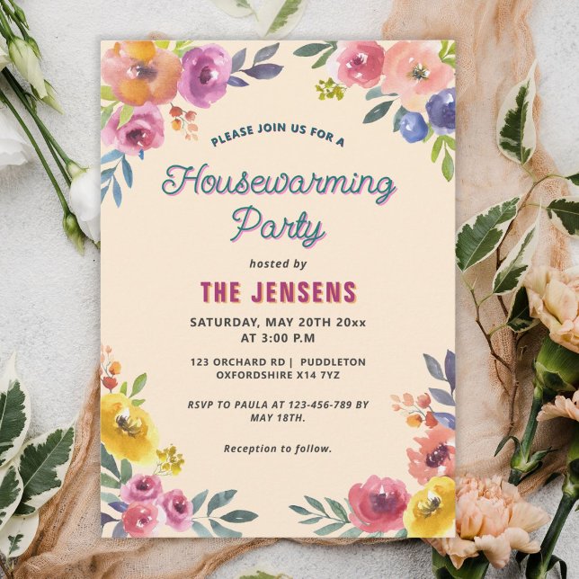 Convite para o aquecimento das casas no verão colo (personalized vintage floral spring summer housewarming invitation)