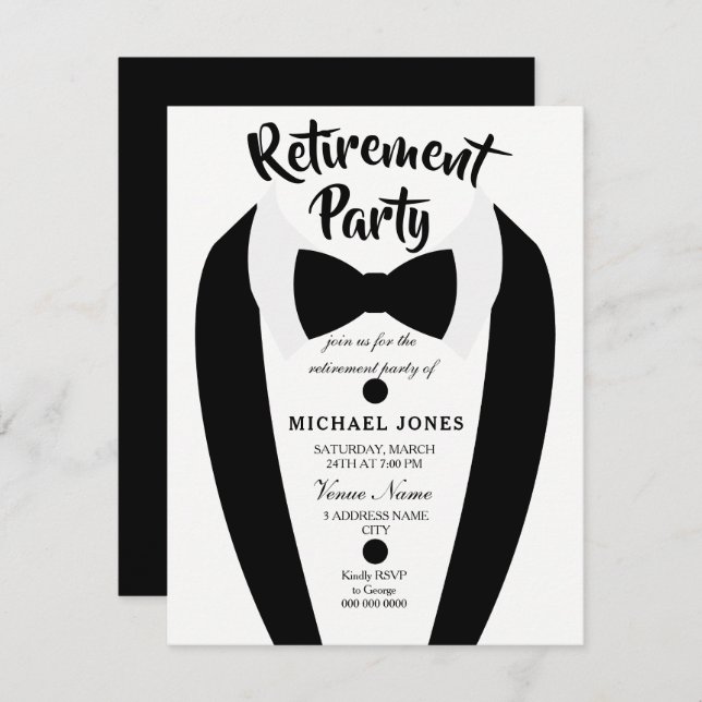 Convite para o Arco preto Tuxedo (Frente/Verso)