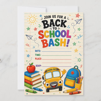 Convite para o Back to School Bash Ônibus e Livros