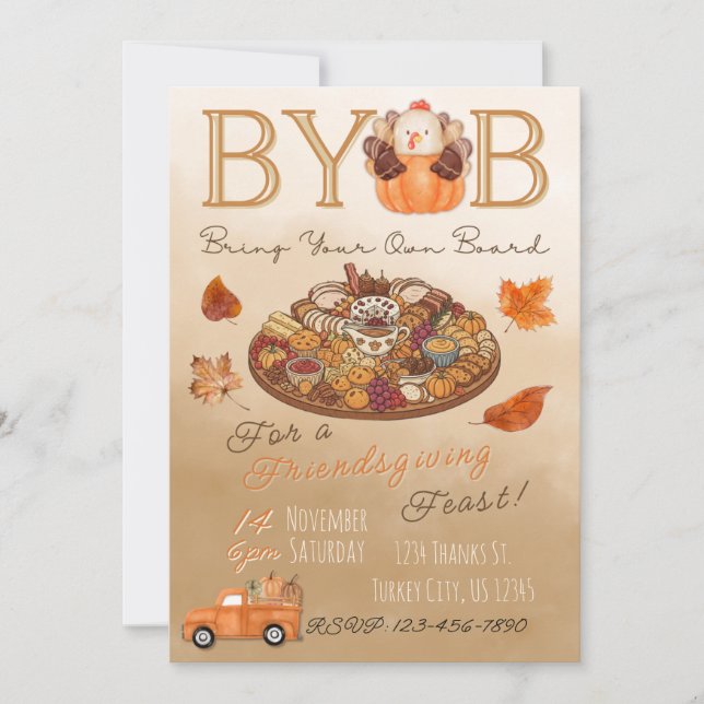 Convite para o Banquete de Friendsgiving com Tábua (Frente)