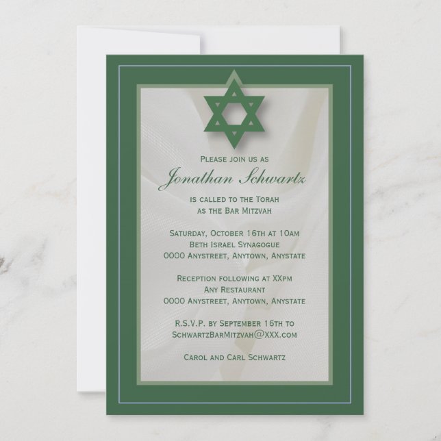 Convite para o Bar Elegante Mitzvah em Verde (Frente)