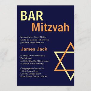 Convite para o Bar moderno Mitzvah - Laranja e Mar