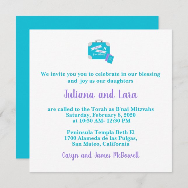 Convite para o Bat Mitzvah da viagem (Frente/Verso)