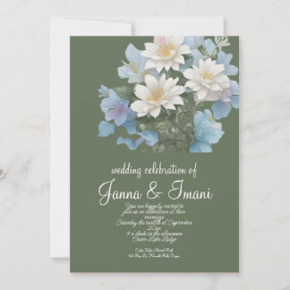 convite para o casamento, azul-pastel floral