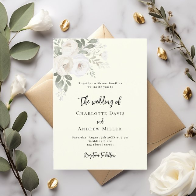 Convite para o casamento da Ivory White Florals (Criador carregado)