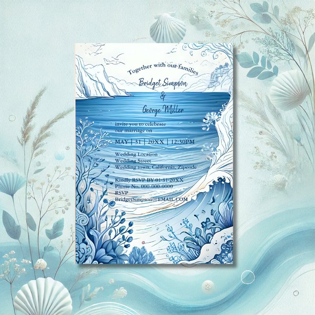 convite para o casamento da vibe costeira azul (Criador carregado)