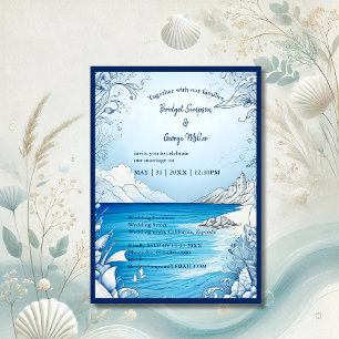 convite para o casamento da vibe costeira azul