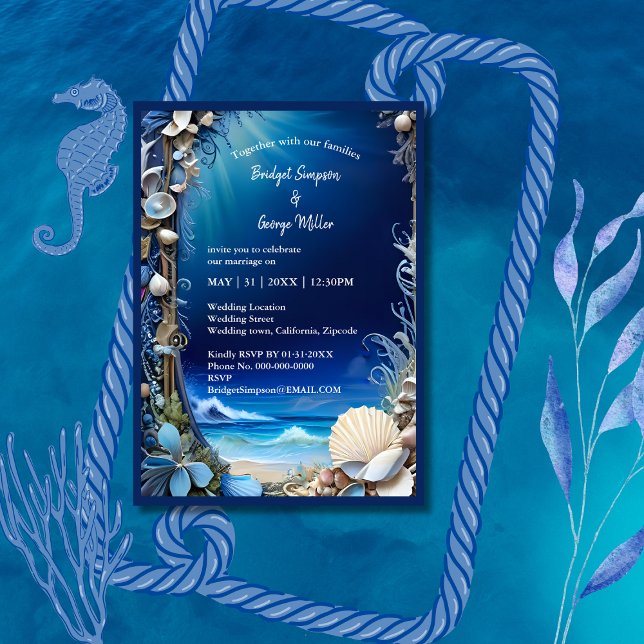 convite para o casamento da vibe costeira azul (Criador carregado)