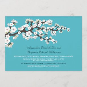 Convite para o casamento de Cherry Blossoms (aqua)