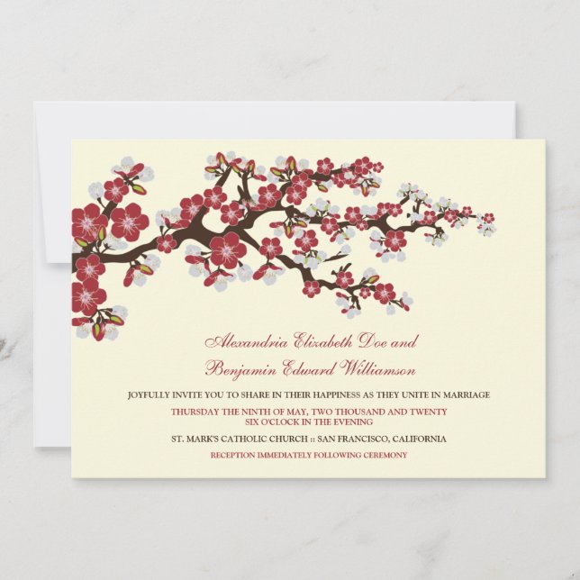 Convite para o casamento de Cherry Blossoms (cranb (Frente)