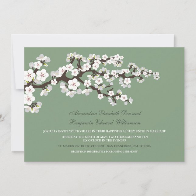 Convite para o casamento de Cherry Blossoms (verde (Frente)