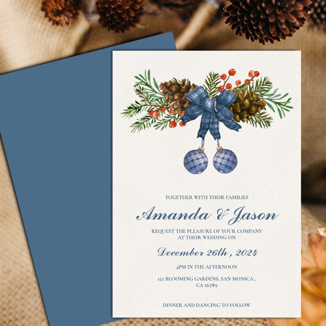 Convite para o casamento de Pine Cone Red Berries (Pine Cone Red Berries Christmas wedding Invitation)