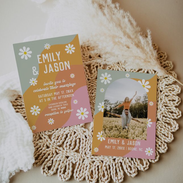 convite para o casamento de retro groovy 70 (Criador carregado)