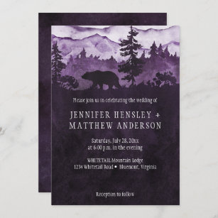 Convite Para O Casamento De Ursos Das Montanhas Roxo Escur