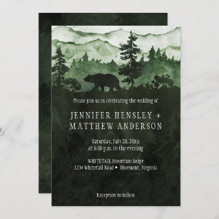 Convite Para O Casamento De Ursos De Montanhas Verdes Selv