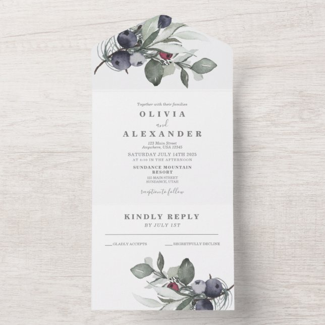 Convite para o casamento de Winter Greenery e Berr (Interno)