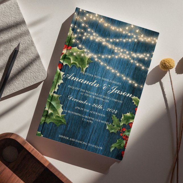 Convite para o casamento do Blue Wood Berries (Blue Wood Berries Christmas wedding Invitation )
