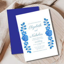 Convite para o casamento floral azul-aquarela eleg