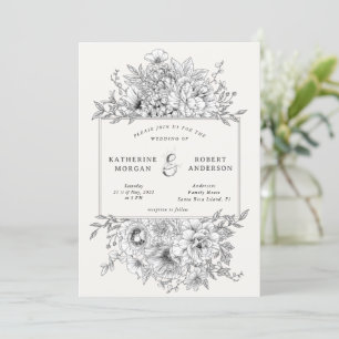 convite para o casamento floral elegante e preto