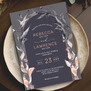 Convite para o casamento floral negro de escamas e