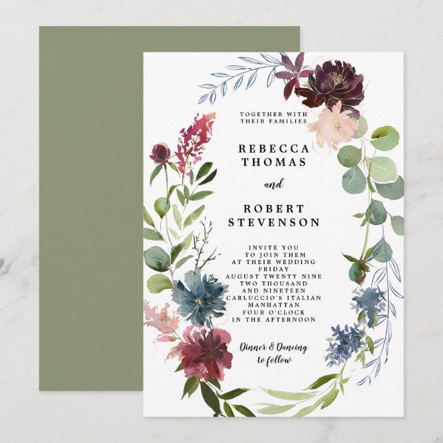 convite para o casamento moderno bambu, coroa flor (Frente/Verso)
