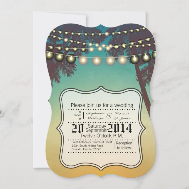 Convite para o casamento Praia Sunset Palm Trees S (Frente)