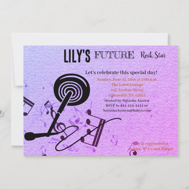 Convite para o Chá de fraldas Rock Star (Frente)