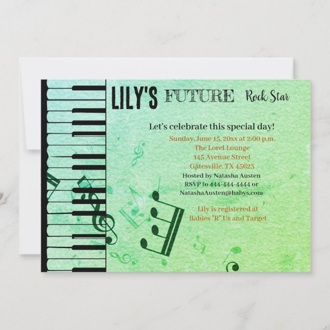 Convite para o Chá de fraldas Rock Star (Frente)