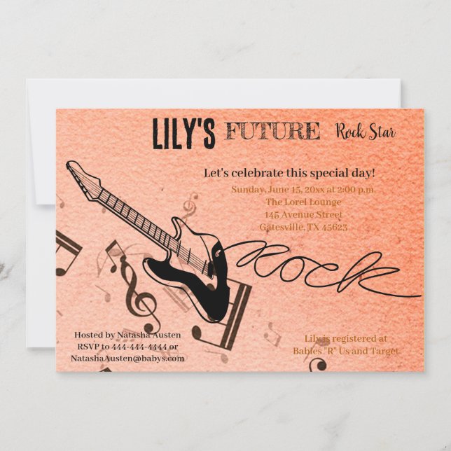 Convite para o Chá de fraldas Rock Star (Frente)