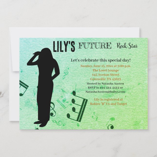 Convite para o Chá de fraldas Rock Star (Frente)