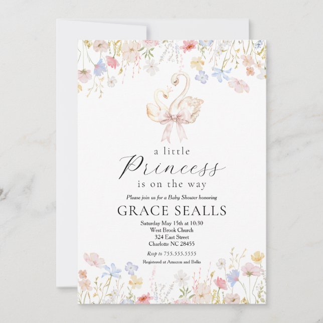 Convite para o chá de fraldas Swan (Frente)