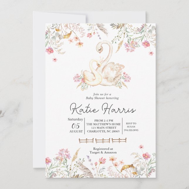 Convite para o chá de fraldas Swan, (Frente)